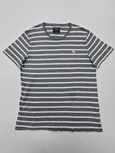 Abercrombie & Fitch Men's Black T-Shirt – Size M, Logo, Striped
