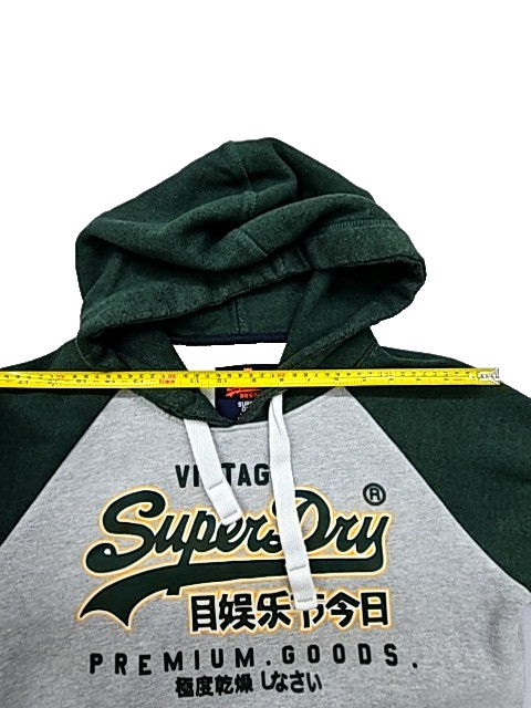 Superdry Men's Green Vintage Logo Hoodie Size L Relaxed Fit