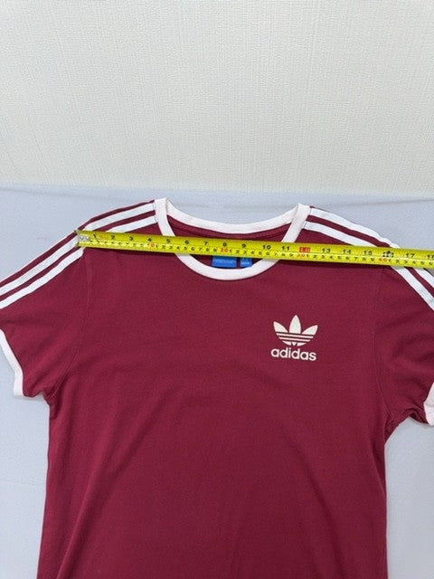 Adidas Originals 3 Stripes Burgundy Slim T-Shirt UK 8 US Cotton