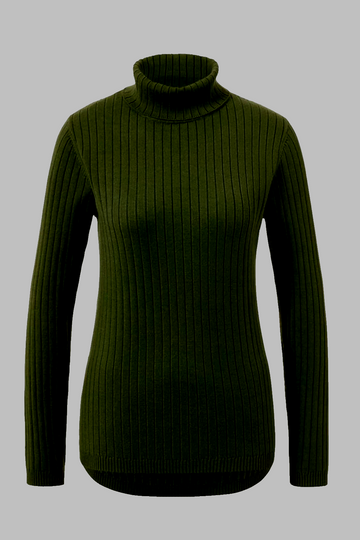 Women Turtle Neck Long Sleeve Ribbed Sweater, Dark Green | M