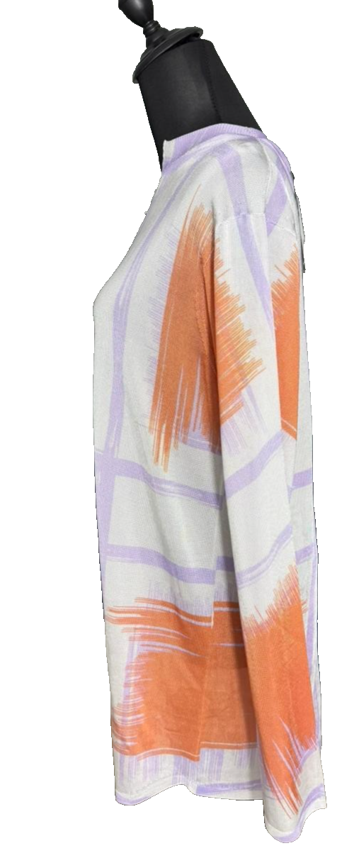 BNWT Giorgio Armani Orange Purple Grid Print Jersey Button V-Neck - Size 42
