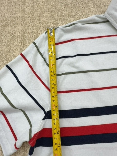 Tommy Hilfiger Men's Striped Polo Shirt Size M Flag Embroidery White/Navy