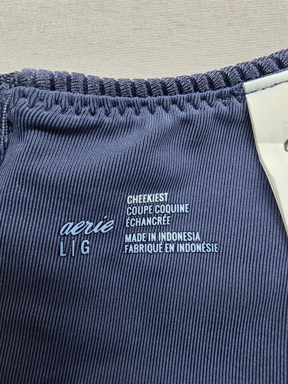 Aerie Navy High Cut Cheeky Swimwear Bottom Ribbed L