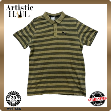 Puma Men's M Short Sleeve Khaki Stripe Polo Shirt