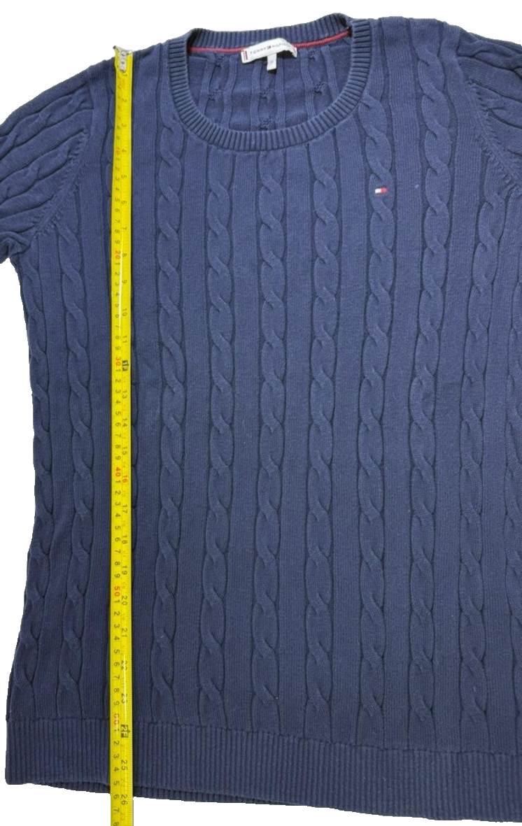 Tommy Hilfiger Blue Cable Knit Crew Neck Jumper - Size M