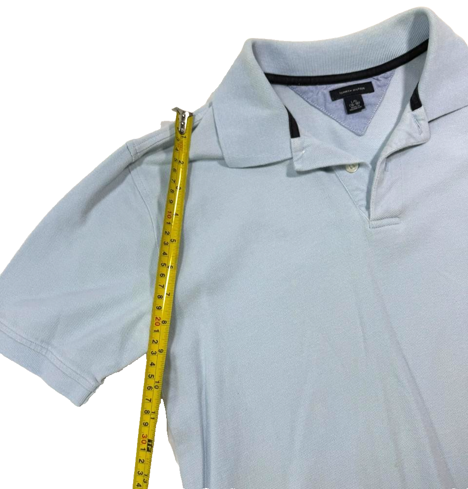 Light Blue Tommy Hilfiger Men's Regular Fit Cotton Pique Polo Shirt - Size L