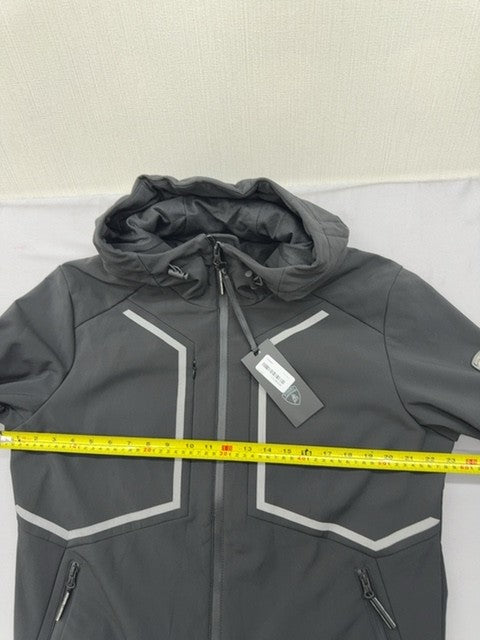 Lamborghini Black Zip Hoodie Men Reflective Piping Embroidered Logo