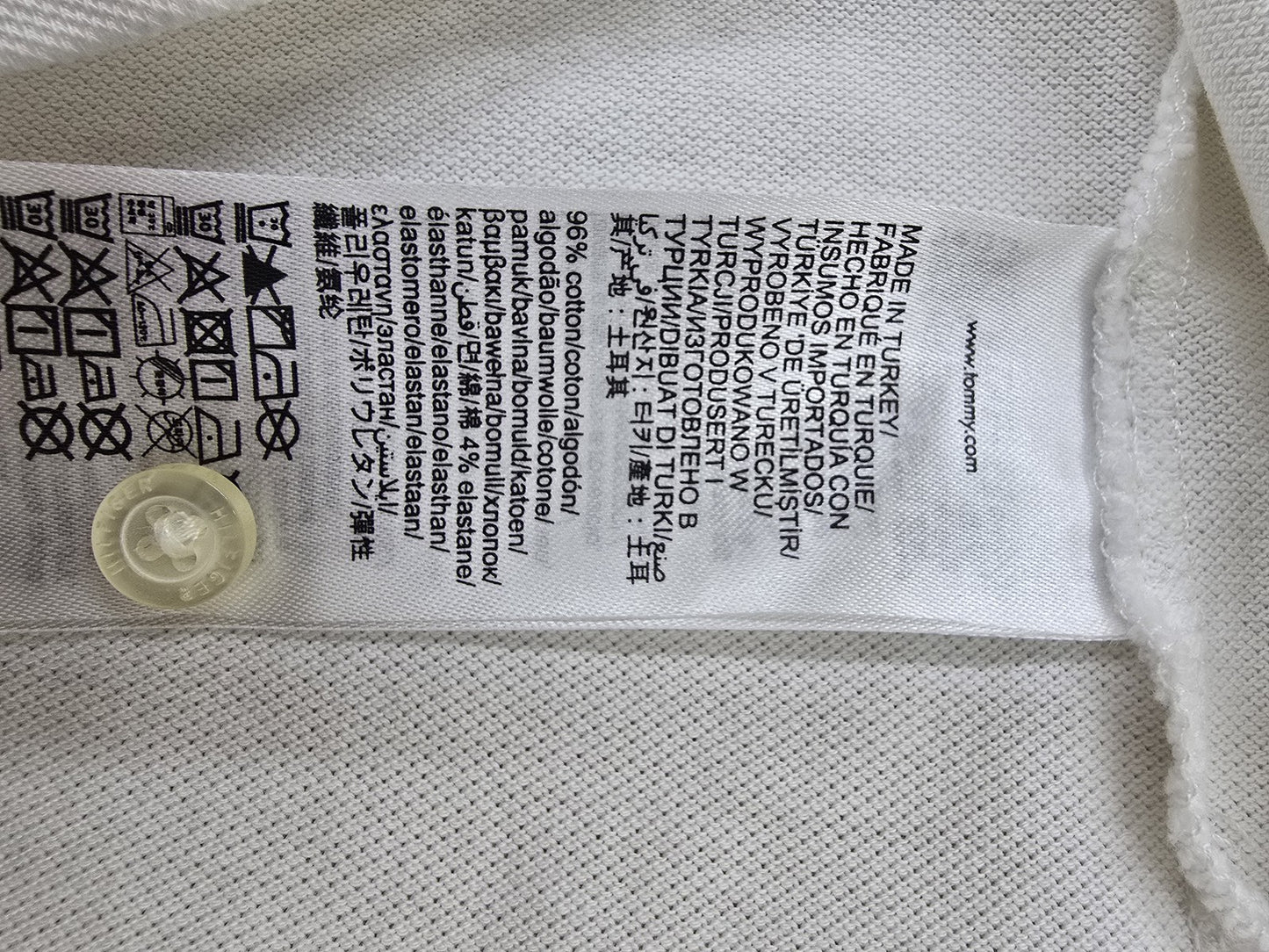 Tommy Hilfiger Men's White Slim Fit Short Sleeve Polo M Cotton Pique Flag Tipped