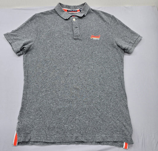 Superdry Men's Grey Polo Shirt XL Short Sleeve Cotton Pique
