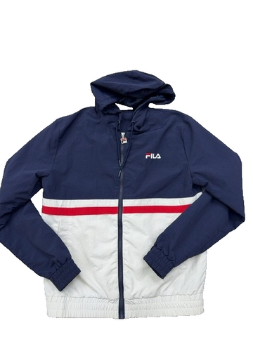 Fila Navy Striped Zip Track Hoodie Unisex Size S 100% Polyester
