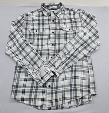 Tommy Hilfiger Men's White Gray Plaid Denim Long Sleeve Shirt L