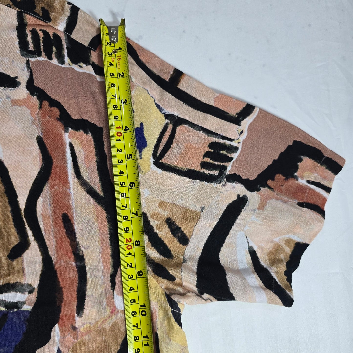 Bershka Men's Large Abstract Face Print Button Up Shirt Short Sleeve Multicolor