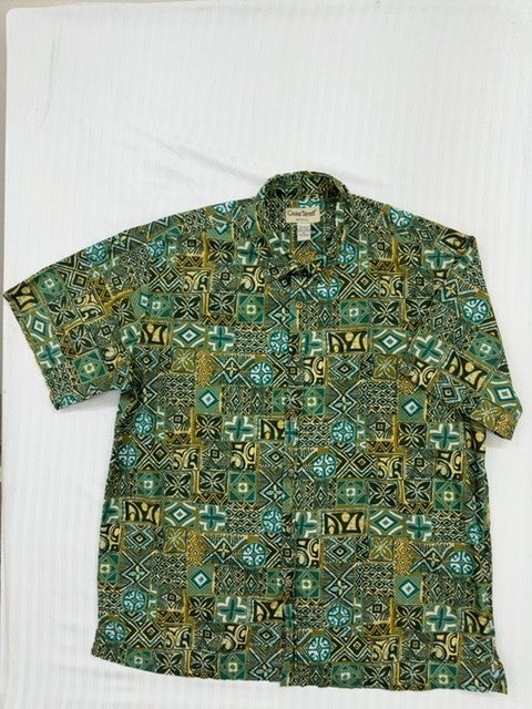 Cooke Street Men's Green Teal Gold Hawaiian XL Vintage