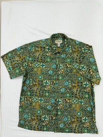 Cooke Street Men's Green Teal Gold Hawaiian XL Vintage