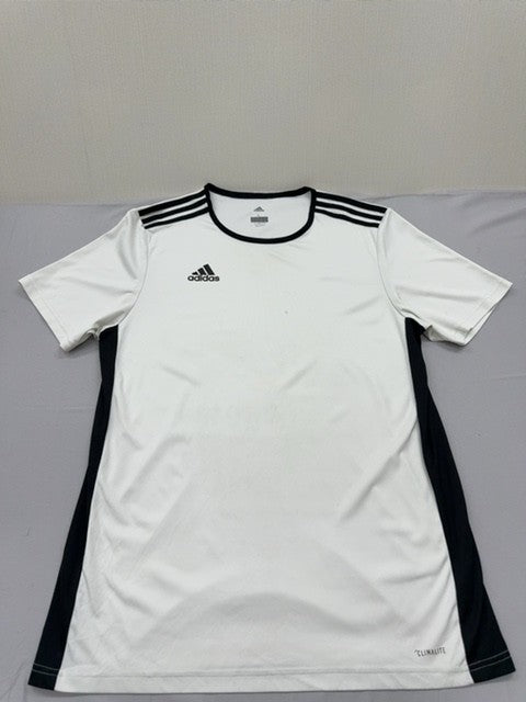 Adidas Men's White Striped Soccer Jersey L Climalite Athletic Fit