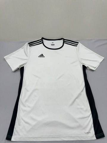 Adidas Men's White Striped Soccer Jersey L Climalite Athletic Fit
