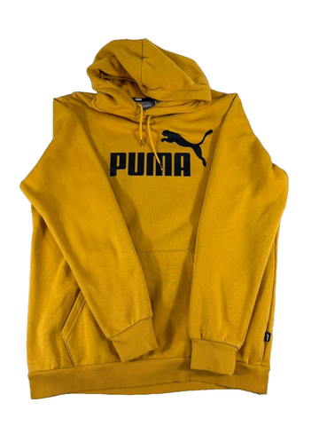 Puma Men’s Yellow Pullover Hoodie Fleece Lined Casual Sweatshirt Size M