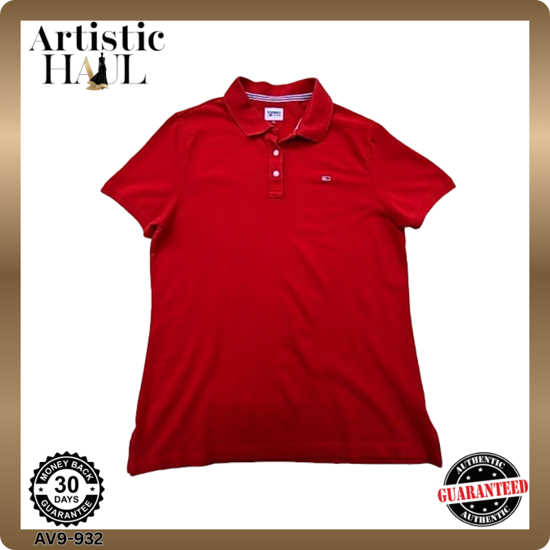 Tommy Jeans Red Polo Shirt Men's M Short Sleeve Cotton Button