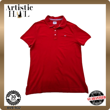 Tommy Jeans Red Polo Shirt Men's M Short Sleeve Cotton Button
