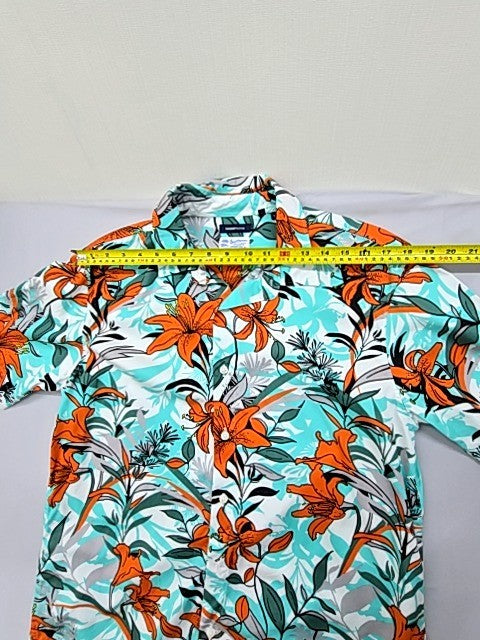 Superdry Men's Teal Orange Floral Hawaiian Shirt Size L Short Sleeve