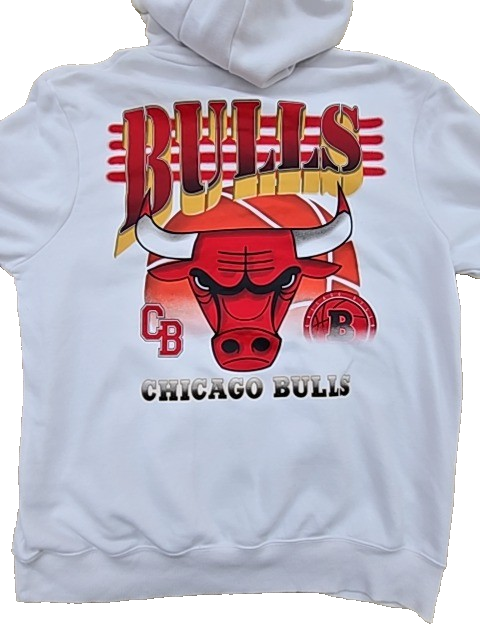 Chicago Bulls Men's White Hoodie – Size 2XL, Embroidered, Pullover