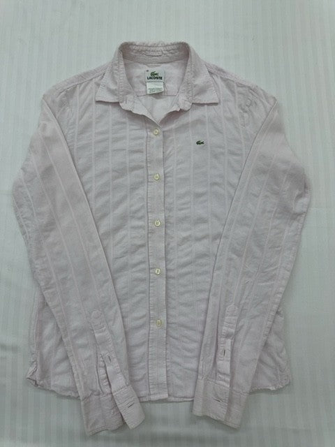 Vintage Lacoste Women's Pink Shirt – Size 38, Slim Fit, Striped – Ref 0C217