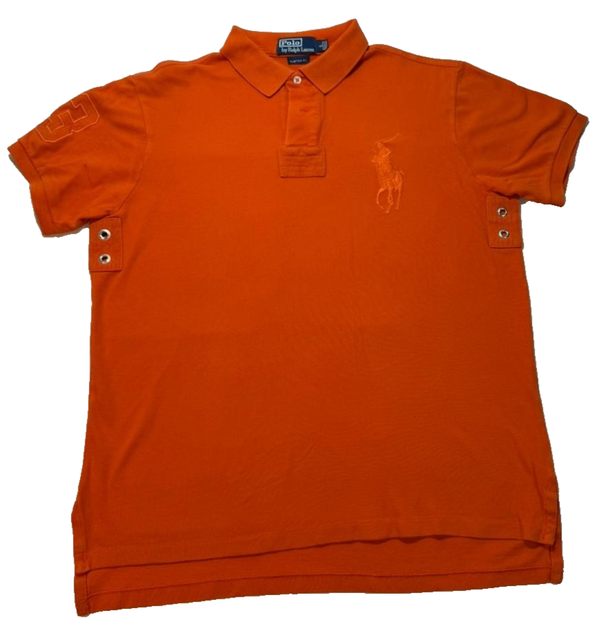 Ralph Lauren Polo Shirt Custom Fit Orange Big Pony Men's Size L