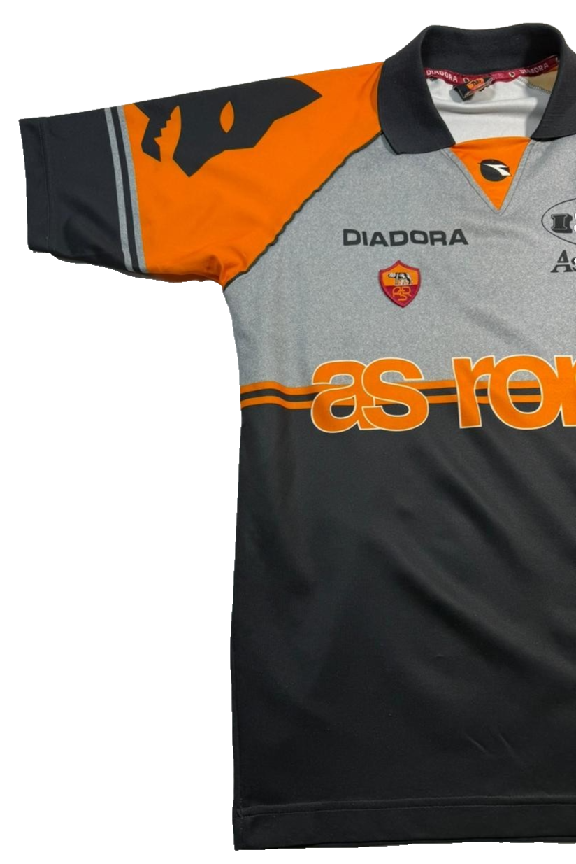 Diadora As Roma 1990S Grey Orange Training Shirt Ina Assitalia Logo L