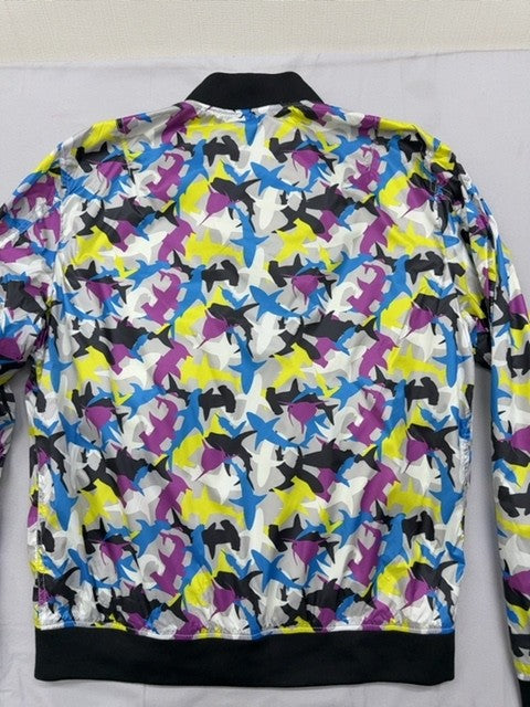 Trussardi Jeans Men's Multicolor Shark Print Bomber Jacket Long Sleeve