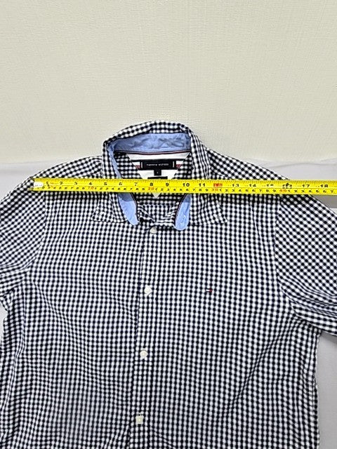 Tommy Hilfiger Slim Fit L Black White Gingham Check Dress Shirt Button-Up
