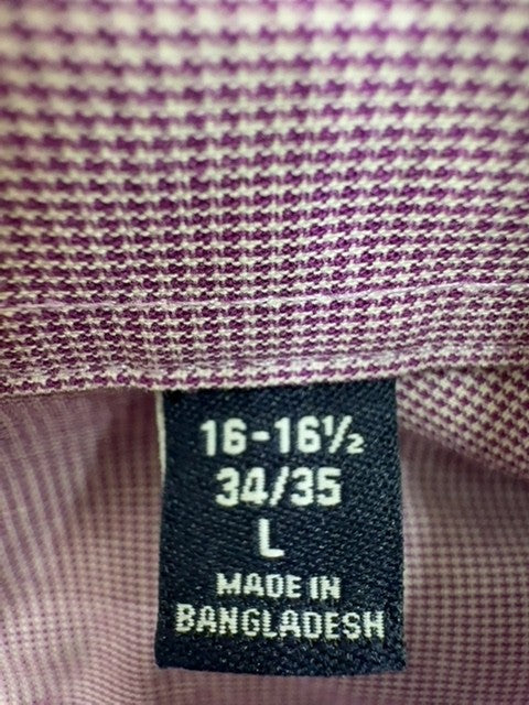Chaps Men's Purple Check Dress Shirt L 16-16.5" 34/35 Wrinkle Free