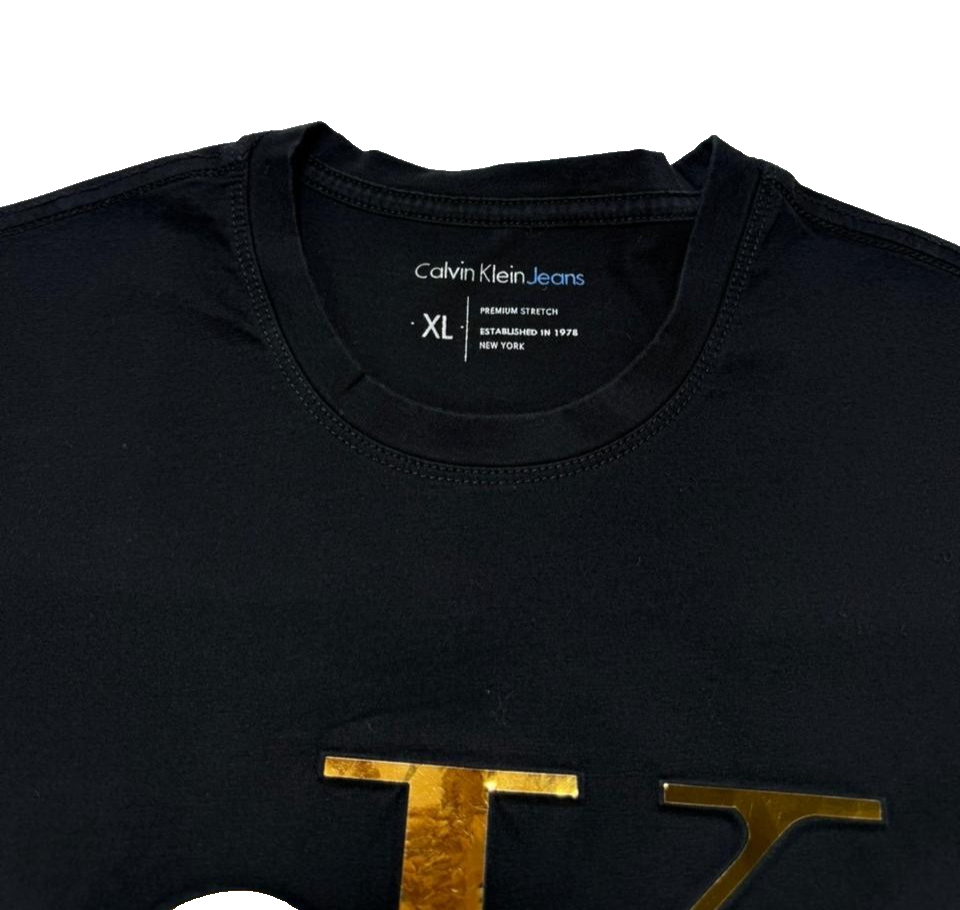 Calvin Klein Men's Metallic Cotton Logo T-Shirt -Black Size XL
