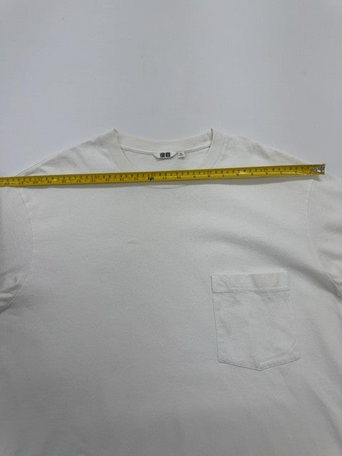 Uniqlo Men White Pocket T-Shirt Size XL Regular Cotton Jersey Crew Neck