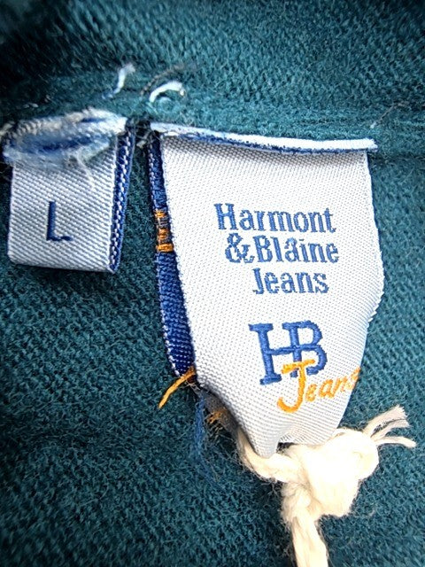 Harmont & Blaine Men's Navy L Crew Neck Sweater Contrast Cuffs Logo