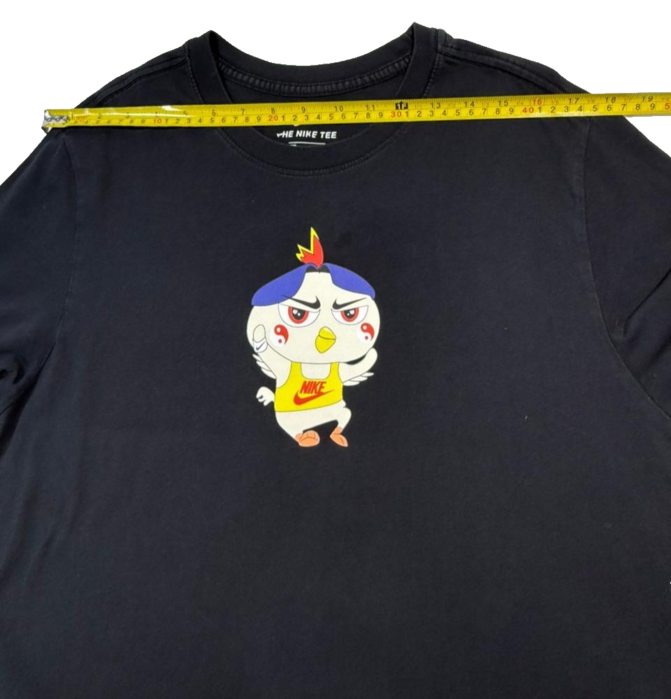 Black Nike Sportswear Cartoon Printing Sports Round Collar Male T-Shirt - Size L