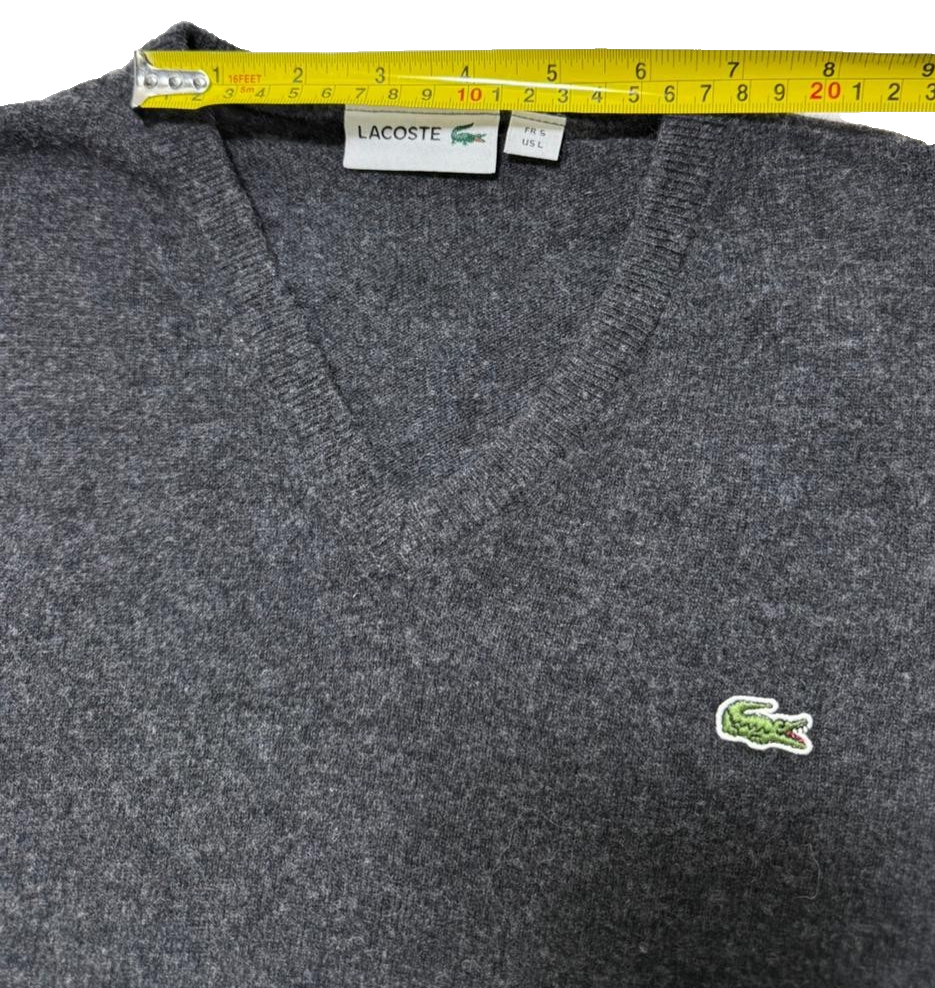 Lacoste Grey Knitted V-Neck Sweater - Size L