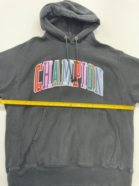 Champion Boys Charcoal Pullover Hoodie Size L Reverse Weave Fleece Graphic
