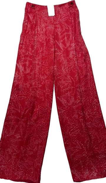 Bnwt Giorgio Armani Red Wide Leg Trousers Palm Leaf Print Lightweight Size 40