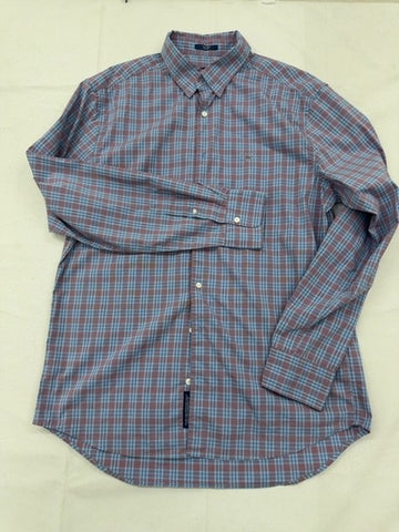 Gant Indigo Plaid Button-Down Dress Shirt XL 17.5" Long Sleeve Tech Prep