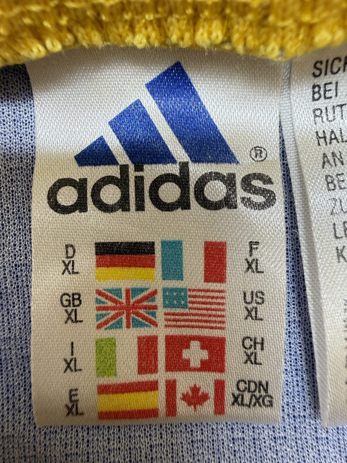Adidas Men's Blue Yellow Striped Soccer Jersey XL Long Sleeve