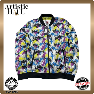 Trussardi Jeans Men's Multicolor Shark Print Bomber Jacket Zip Reg