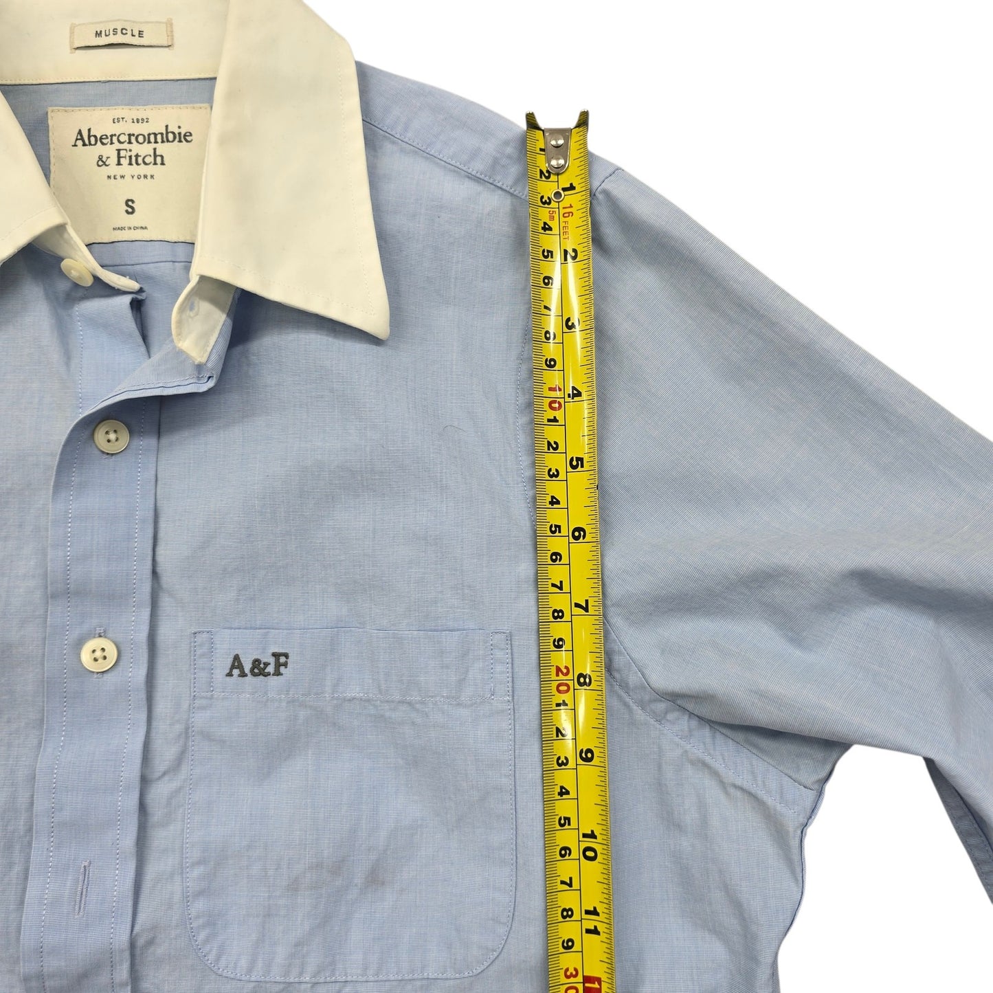 Abercrombie & Fitch Men's S Light Blue Muscle Fit Long Sleeve Button-Up