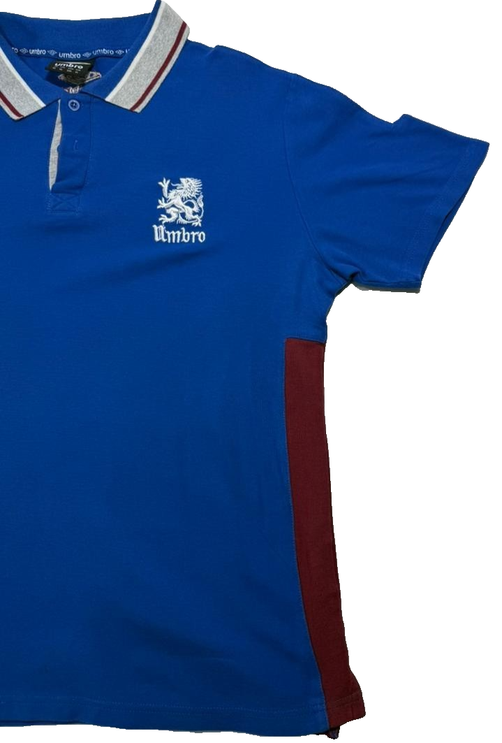 Umbro Men's Royal Blue Pique Polo Shirt Lion Crest Logo Short Sleeve Size XL