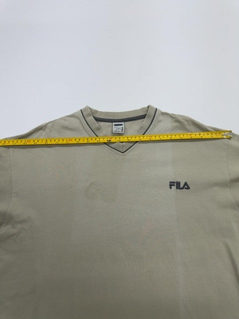 Fila Men's Olive Green V-Neck Cotton T-Shirt Logo Size L VGUC