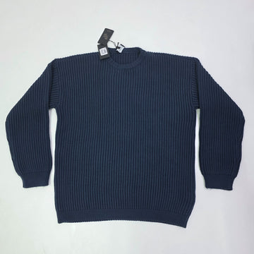 Giorgio Armani Ribbed Stitched Knit Crewneck Sweater Navy Blue 52 BNWT