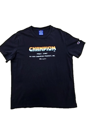 Champion Black T-Shirt Medium Short Sleeve Crewneck 100% Cotton