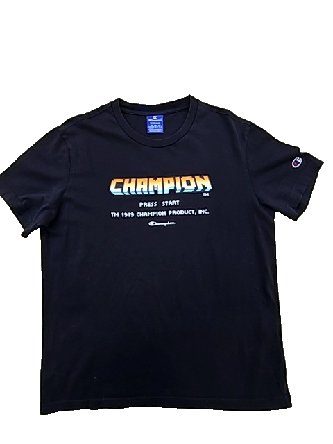 Champion Black T-Shirt Medium Short Sleeve Crewneck 100% Cotton