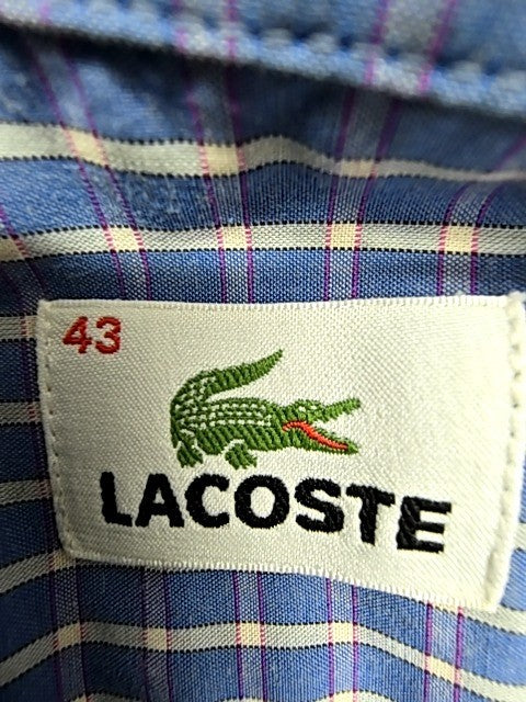 Lacoste Men's Blue White Checkered Short Sleeve Slim Fit Shirt EU 43