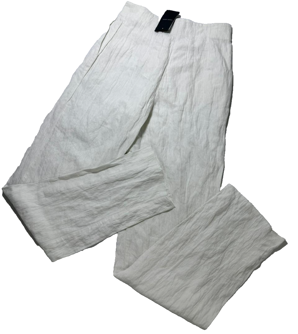 BNWT Giorgio Armani White Linen-Blend Wide-Leg Pants - Size 42