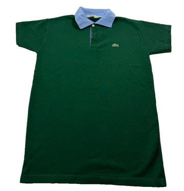 Lacoste Green Cotton Polo Shirt, Men's L, Light Blue Collar, Short Sleeve
